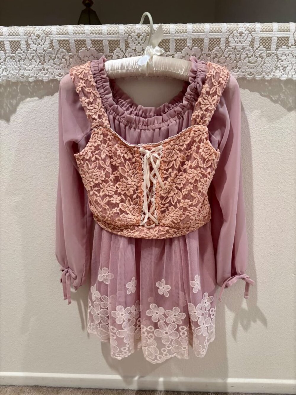 Liz Lisa Pink Lace Corset Floral Embroidered Mesh Dress Tunic